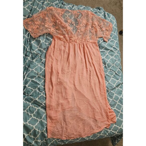 XL Short Sleeve Pink Floral Open Front Kimono - Picture 8 of 8